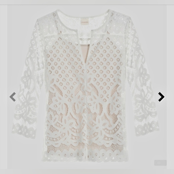 Chico's Women's Large Scale Lace +Cami Split Neck Top Ivory/Cream 2/Large - Picture 2 of 16